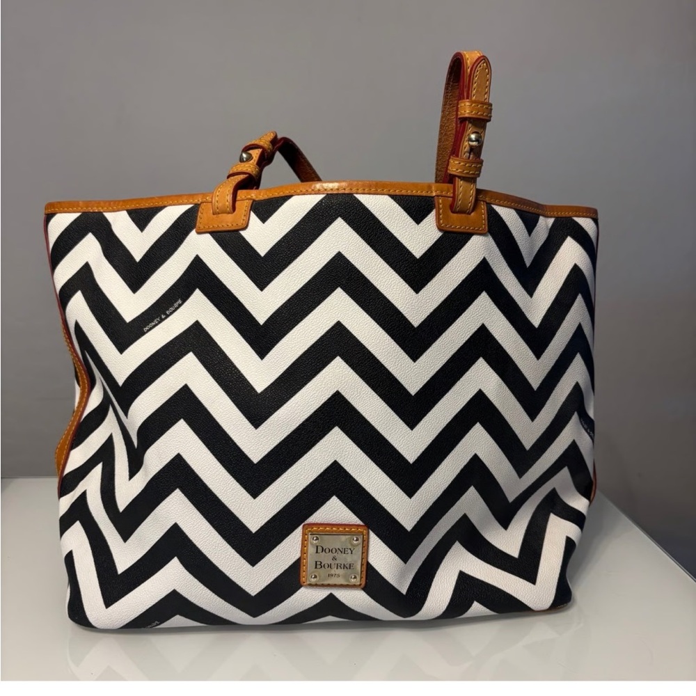 Dooney & Bourke Black and White Chevron Tote Large